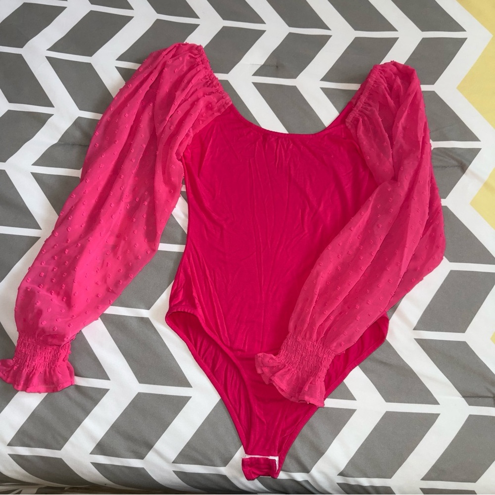 Pink One Piece with Puff Sleeves